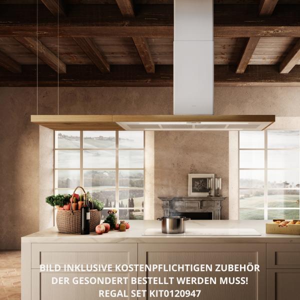 Elica BIO ISLAND WH/A/120x58 ROVERE - Inselhaube, Weiss/Eichenholz, Umluft/Abluft, 120 cm